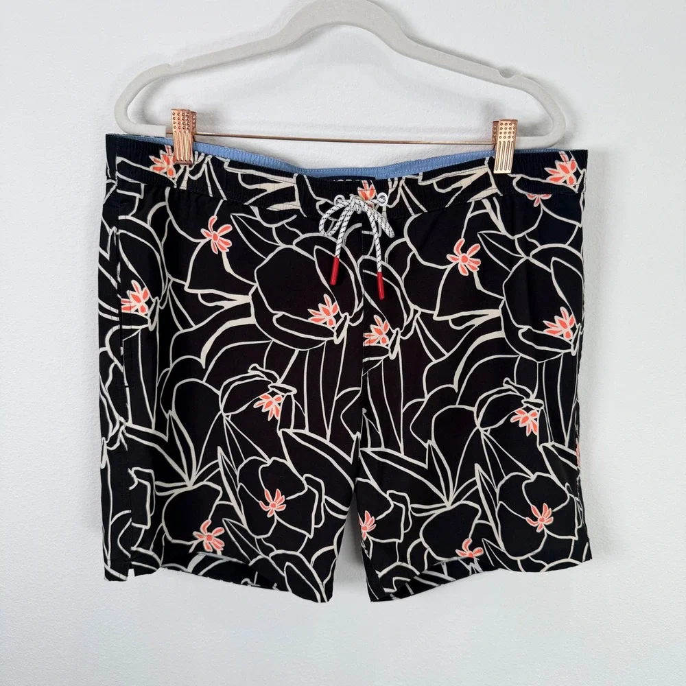 Bonobos Mens M Riviera Recycled Swim Trunks Black Floral 7 Inch Inseam BSM10930N